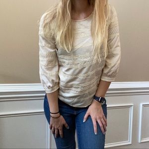 Lace Detail Off-white 3/4 Sleeve Top